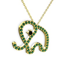 Taşlı Fil Kolye - Yeşil kuvars ve siyah zirkon 925 ayar altın kaplama gümüş kolye (40 cm altın rolo zincir) #ioid2y