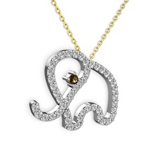 Swarovski ve dumanlı kuvars 18 ayar beyaz altın kolye (40 cm altın rolo zincir)
