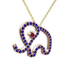 Taşlı Fil Kolye - Lab safir ve garnet 18 ayar rose altın kolye (40 cm gümüş rolo zincir) #jicqr