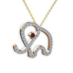 Akuamarin ve rodolit garnet 14 ayar rose altın kolye (40 cm altın rolo zincir)