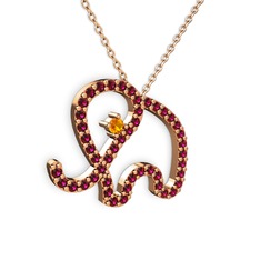 Rodolit garnet ve sitrin 8 ayar rose altın kolye (40 cm rose altın rolo zincir)