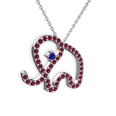 Taşlı Fil Kolye - Rodolit garnet ve lab safir 18 ayar beyaz altın kolye (40 cm beyaz altın rolo zincir) #kliku7