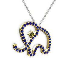 Lab safir ve peridot 14 ayar altın kolye (40 cm gümüş rolo zincir)