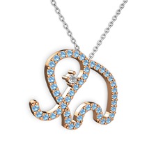 Akuamarin ve swarovski 18 ayar rose altın kolye (40 cm beyaz altın rolo zincir)