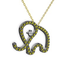 Taşlı Fil Kolye - Peridot ve swarovski 925 ayar siyah rodyum kaplama gümüş kolye (40 cm altın rolo zincir) #nxrluw
