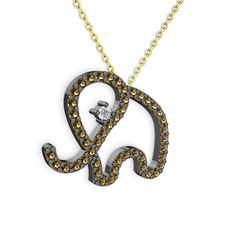 Taşlı Fil Kolye - Dumanlı kuvars ve pırlanta 925 ayar siyah rodyum kaplama gümüş kolye (0.517 karat, 40 cm altın rolo zincir) #ouffwr