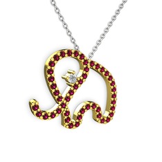 Taşlı Fil Kolye - Rodolit garnet ve beyaz zirkon 14 ayar altın kolye (40 cm gümüş rolo zincir) #ppq2g1