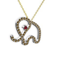Taşlı Fil Kolye - Dumanlı kuvars ve garnet 925 ayar gümüş kolye (40 cm altın rolo zincir) #pqlkcq