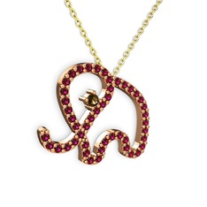 Rodolit garnet ve dumanlı kuvars 8 ayar rose altın kolye (40 cm gümüş rolo zincir)