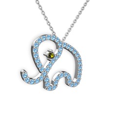 Akuamarin ve peridot 18 ayar beyaz altın kolye (40 cm beyaz altın rolo zincir)