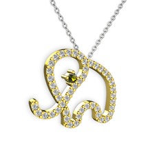 Taşlı Fil Kolye - Beyaz zirkon ve peridot 14 ayar altın kolye (40 cm beyaz altın rolo zincir) #qxqsfr