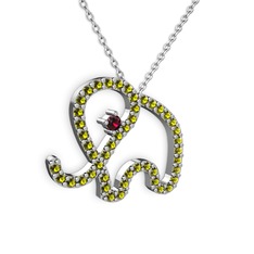 Taşlı Fil Kolye - Peridot ve rodolit garnet 18 ayar beyaz altın kolye (40 cm beyaz altın rolo zincir) #qypche