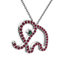 Taşlı Fil Kolye - Rodolit garnet ve yeşil kuvars 14 ayar beyaz altın kolye (40 cm gümüş rolo zincir) #r3dmdn
