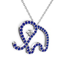 Taşlı Fil Kolye - Lab safir ve beyaz zirkon 925 ayar gümüş kolye (40 cm gümüş rolo zincir) #r8px7a