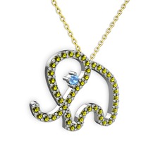 Taşlı Fil Kolye - Peridot ve akuamarin 925 ayar gümüş kolye (40 cm altın rolo zincir) #rq266x