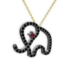 Taşlı Fil Kolye - Siyah zirkon ve garnet 925 ayar siyah rodyum kaplama gümüş kolye (40 cm altın rolo zincir) #sj225o