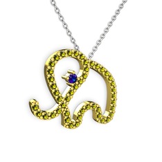 Peridot ve lab safir 925 ayar altın kaplama gümüş kolye (40 cm beyaz altın rolo zincir)