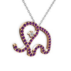 Ametist ve swarovski 925 ayar rose altın kaplama gümüş kolye (40 cm beyaz altın rolo zincir)
