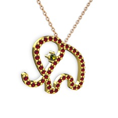 Taşlı Fil Kolye - Garnet ve peridot 14 ayar altın kolye (40 cm rose altın rolo zincir) #un29et