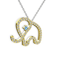 Taşlı Fil Kolye - Swarovski ve akuamarin 14 ayar altın kolye (40 cm beyaz altın rolo zincir) #vbaqh4