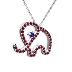 Garnet ve lab safir 18 ayar beyaz altın kolye (40 cm beyaz altın rolo zincir)