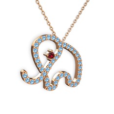 Akuamarin ve garnet 18 ayar rose altın kolye (40 cm gümüş rolo zincir)