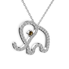 Taşlı Fil Kolye - Swarovski ve dumanlı kuvars 8 ayar beyaz altın kolye (40 cm beyaz altın rolo zincir) #w2ey8t