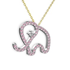 Taşlı Fil Kolye - Pembe kuvars ve beyaz zirkon 18 ayar beyaz altın kolye (40 cm altın rolo zincir) #w4ils