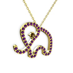 Taşlı Fil Kolye - Ametist ve dumanlı kuvars 925 ayar altın kaplama gümüş kolye (40 cm altın rolo zincir) #wpfp5r