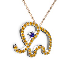 Sitrin ve lab safir 18 ayar beyaz altın kolye (40 cm rose altın rolo zincir)