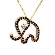 Taşlı Fil Kolye - Siyah zirkon ve swarovski 14 ayar rose altın kolye (40 cm altın rolo zincir) #x53cpi