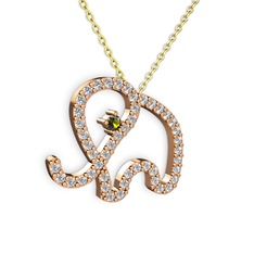 Beyaz zirkon ve peridot 14 ayar rose altın kolye (40 cm altın rolo zincir)