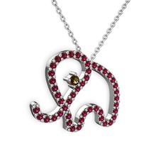 Taşlı Fil Kolye - Rodolit garnet ve dumanlı kuvars 14 ayar beyaz altın kolye (40 cm beyaz altın rolo zincir) #z99sgq