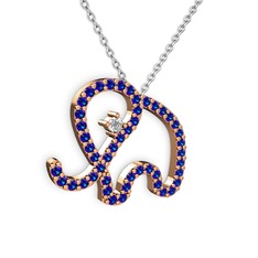 Taşlı Fil Kolye - Lab safir ve swarovski 8 ayar rose altın kolye (40 cm gümüş rolo zincir) #zfe73k