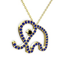 Lab safir ve siyah zirkon 8 ayar altın kolye (40 cm altın rolo zincir)