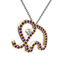 Taşlı Fil Kolye - Ametist ve swarovski 925 ayar altın kaplama gümüş kolye (40 cm gümüş rolo zincir) #zjmr9z