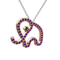 Ametist ve dumanlı kuvars 925 ayar rose altın kaplama gümüş kolye (40 cm beyaz altın rolo zincir)