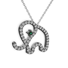 Swarovski ve yeşil kuvars 925 ayar siyah rodyum kaplama gümüş kolye (40 cm beyaz altın rolo zincir)