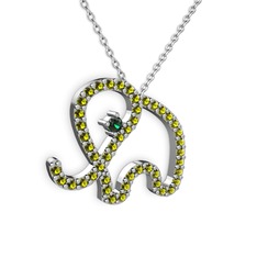 Taşlı Fil Kolye - Peridot ve yeşil kuvars 18 ayar beyaz altın kolye (40 cm beyaz altın rolo zincir) #zt4rt6