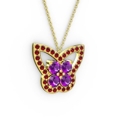 Garnet ve ametist 925 ayar altın kaplama gümüş kolye (40 cm gümüş rolo zincir)