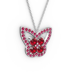 Rodolit garnet ve garnet 18 ayar beyaz altın kolye (40 cm beyaz altın rolo zincir)