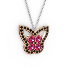 Kelebek Kolye - Siyah zirkon ve rodolit garnet 18 ayar rose altın kolye (40 cm gümüş rolo zincir) #10n409d