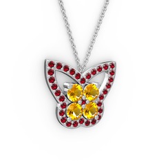 Kelebek Kolye - Garnet ve sitrin 14 ayar beyaz altın kolye (40 cm gümüş rolo zincir) #10o3o9p