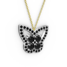 Kelebek Kolye - Siyah zirkon 8 ayar beyaz altın kolye (40 cm altın rolo zincir) #113c0mc