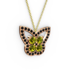 Siyah zirkon ve peridot 8 ayar rose altın kolye (40 cm altın rolo zincir)