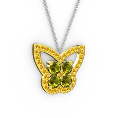 Kelebek Kolye - Sitrin ve peridot 925 ayar altın kaplama gümüş kolye (40 cm beyaz altın rolo zincir) #11chfue