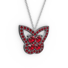 Kelebek Kolye - Garnet 925 ayar siyah rodyum kaplama gümüş kolye (40 cm gümüş rolo zincir) #11dx6gu