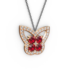 Kelebek Kolye - Pırlanta ve garnet 925 ayar rose altın kaplama gümüş kolye (0.48 karat, 40 cm gümüş rolo zincir) #11ic4xv