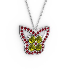 Garnet ve peridot 14 ayar beyaz altın kolye (40 cm gümüş rolo zincir)