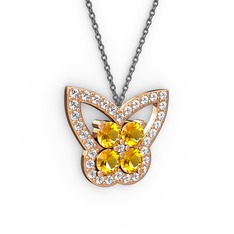 Kelebek Kolye - Swarovski ve sitrin 8 ayar rose altın kolye (40 cm gümüş rolo zincir) #129zmkx